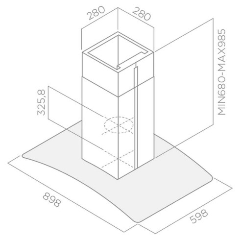 Hotte centrale 90cm inox + vitre FOCUS