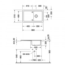 Evier de cuisine 86x50 Cassia 1 bac Blanc Brillant Duravit
